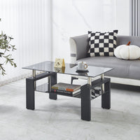 Lucius Modern Geometric Design Tempered Glass Coffee Tablewith Metal Frame and Clear Glass,Black  