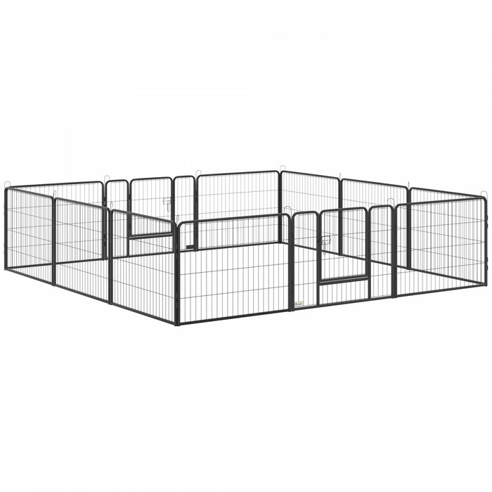 Pawhut Heavy Duty Dog Playpen, 12 Panels Pet Playpen Dog Fence, Portable Puppy Exercise Pen, With 2 