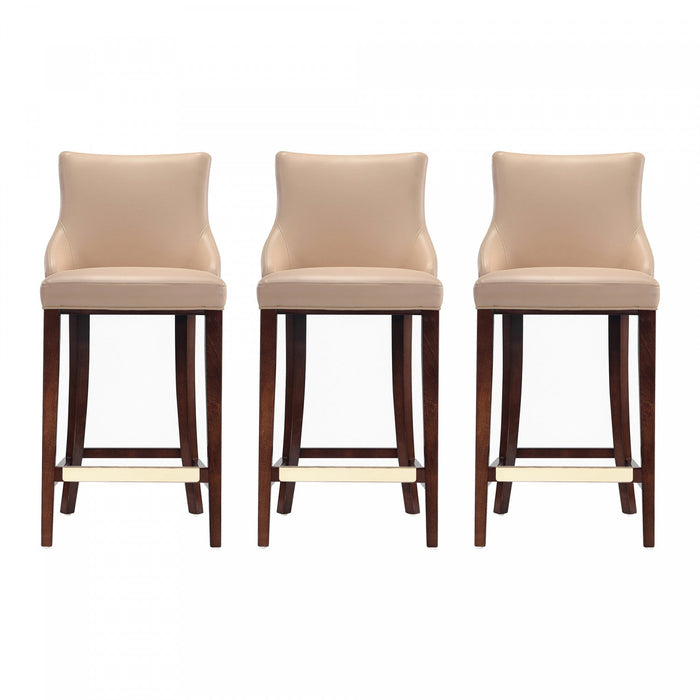 Shubert Modern Wood Upholstered Barstool in Tan - Set of 3 