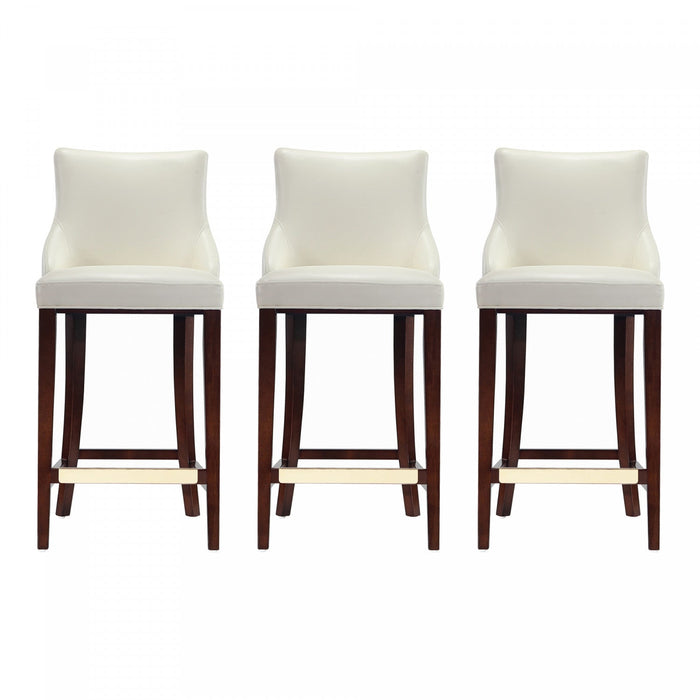 Shubert Modern Wood Upholstered Barstool in Ivory - Set of 3 