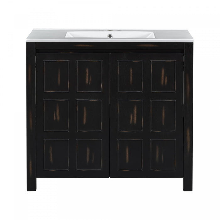 Laura 36\" Solid Wood Bathroom Vanity With Ceramic Sink,espresso Accent Cabinet 