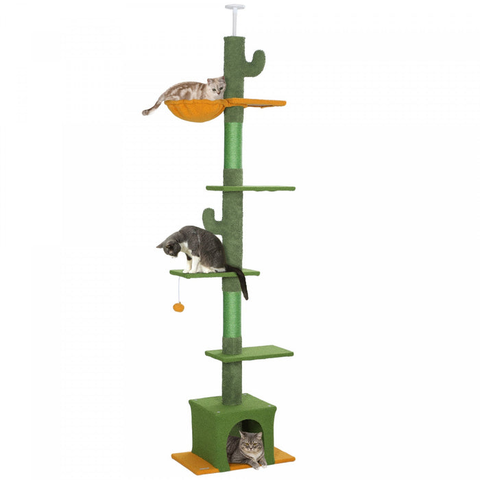 Pawhut Floor To Ceiling Cat Tree, Cat Tower With 90.5\"-108\" Adjustable Height, 5 Tier Activity Centr