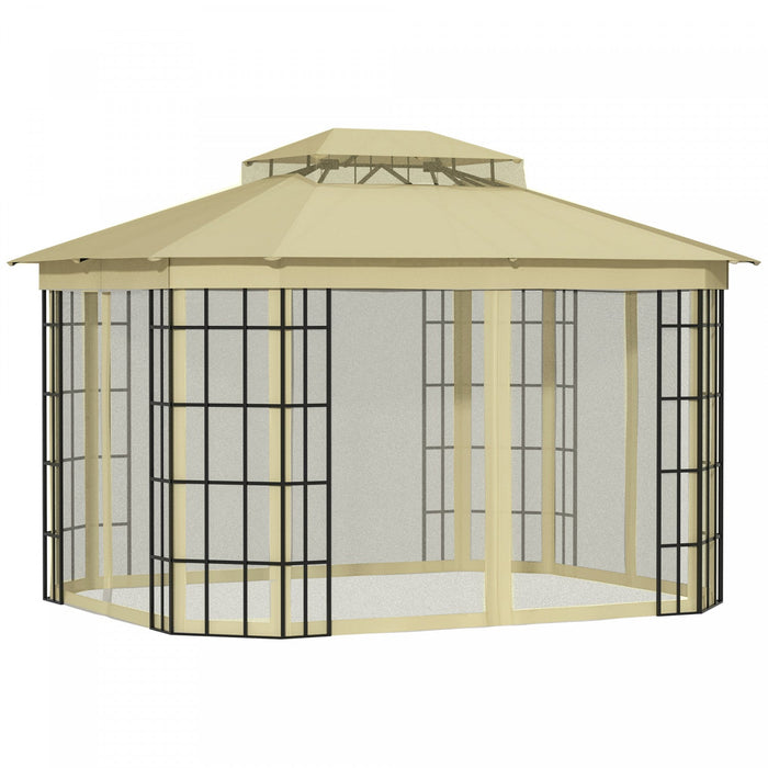 Outsunny 12' X 10' Steel Frame Patio Gazebo Outdoor Canopy Shelter With Double Vented Roof, Mosquito