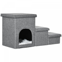 Pawhut Multifunctional Dog Stairs With Storage Boxes And Condo, 3-step Pet Stairs For High Beds And