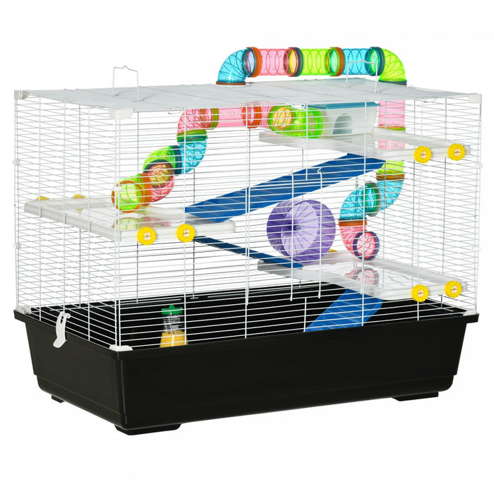 Pawhut 31\" Large Hamster Cage, Small Animal House, Multi-storey Gerbil Haven, Tunnel Tube System, Wi