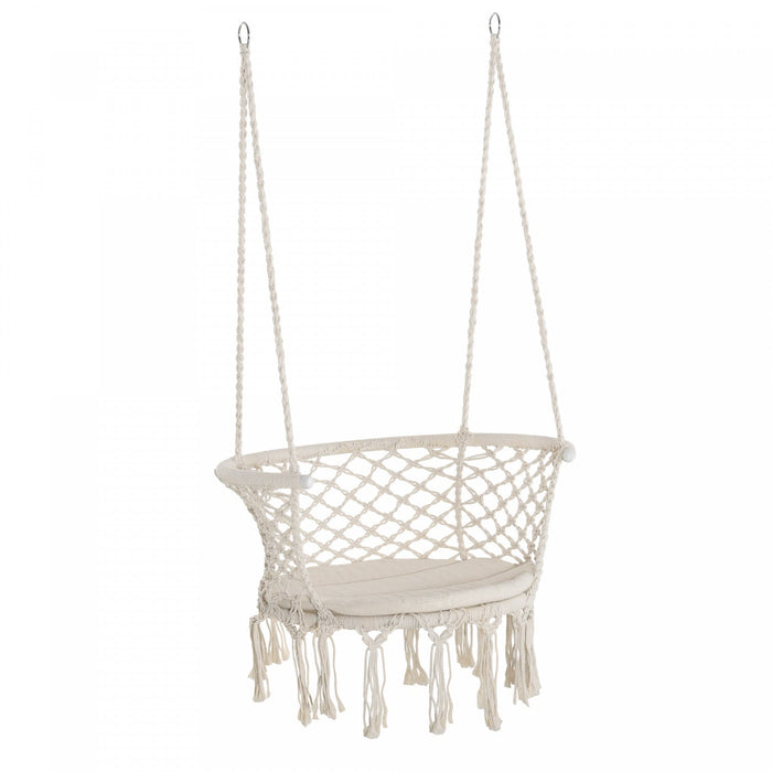 Outsunny Hanging Hammock Chair, Cotton Rope Porch Hammock Swing With Metal Frame And Cushion, Large 