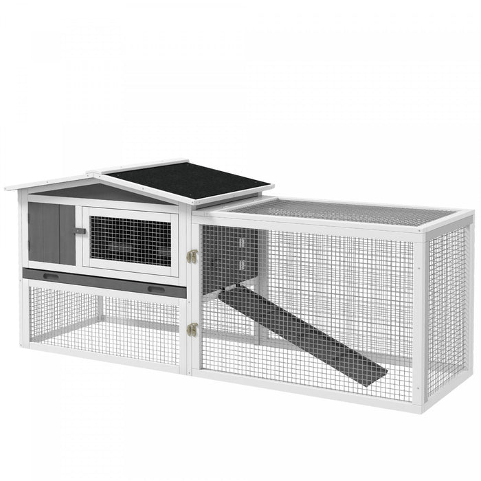 Pawhut 61'' L 2-story Rabbit Hutch Bunny Cage Small Animal House With Pull Out Tray, Detachable Run,