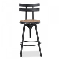 Denise Bar Stool With Swivel & Adjustable Wood Seat, Metal Frame - Antique Black 