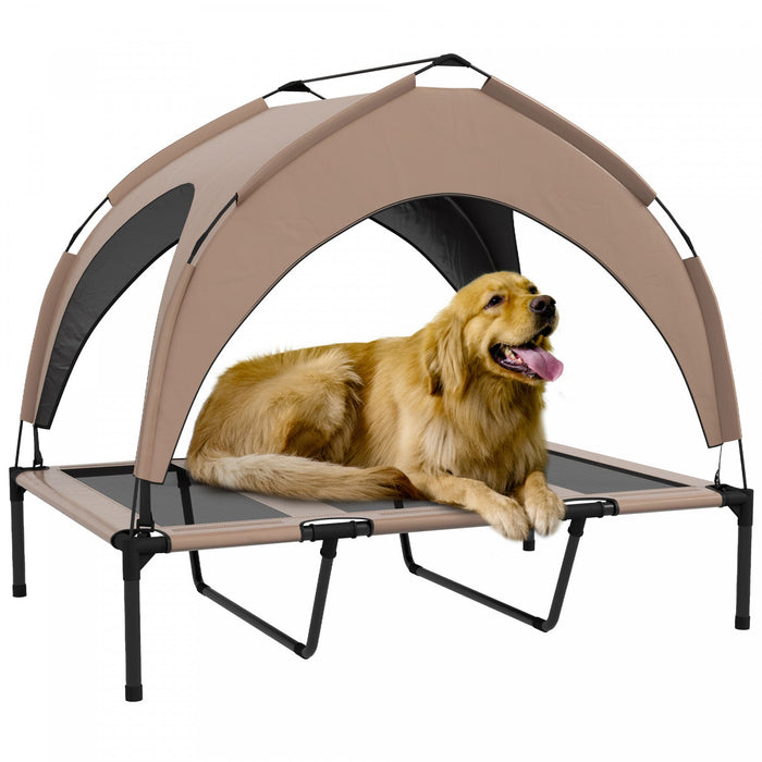 Pawhut Elevated Dog Bed With Canopy, Cooling Dog Cot Bed For Camping, Portable Raised Pet Cot With W