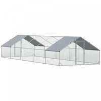 Pawhut Metal Chicken Coop, Walk-in Large Chicken Run, Poultry Cage For 30-40 Hen, Duck, Rabbit With Water- And Uv-protection Cover, For Backyard, Garden, 9.8' X 32.8' X 6.4'