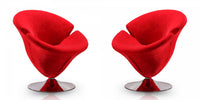 Tulip Modern Velvet Swivel Lounge Chair in Red - Set of 2 