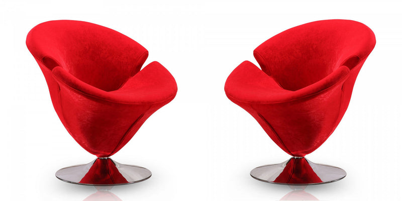Tulip Modern Velvet Swivel Lounge Chair in Red - Set of 2 