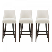 Beever Modern Chenille Wood Upholstered Barstool in Cream - Set of 3 Bar Stool 