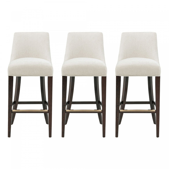 Beever Modern Chenille Wood Upholstered Barstool in Cream - Set of 3 Bar Stool 