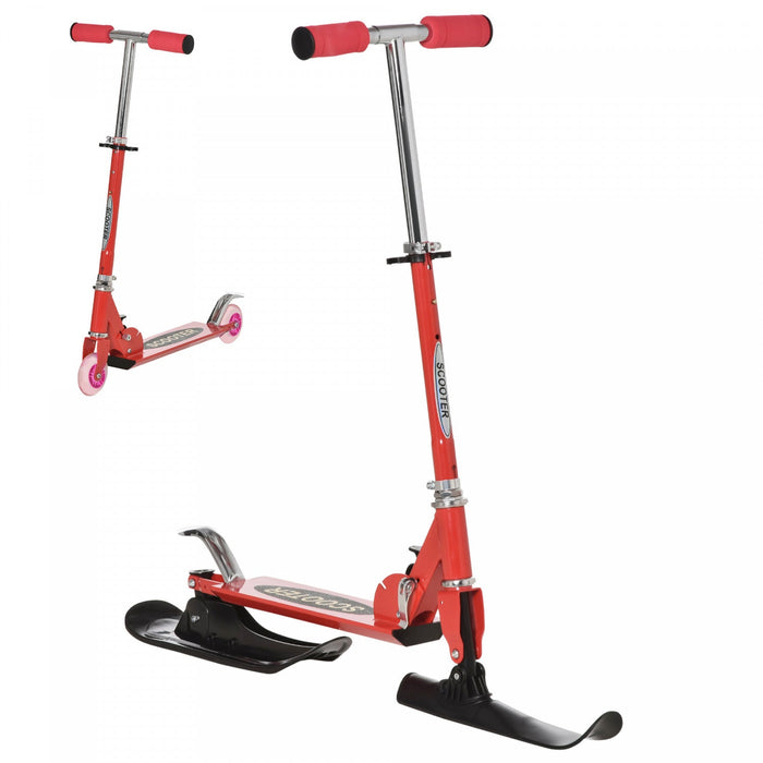 Qaba Snow Scooter, 2 In 1 Design Adjustable Height Scooter Snow Sled For Kids Aged Over 7 Years Old,
