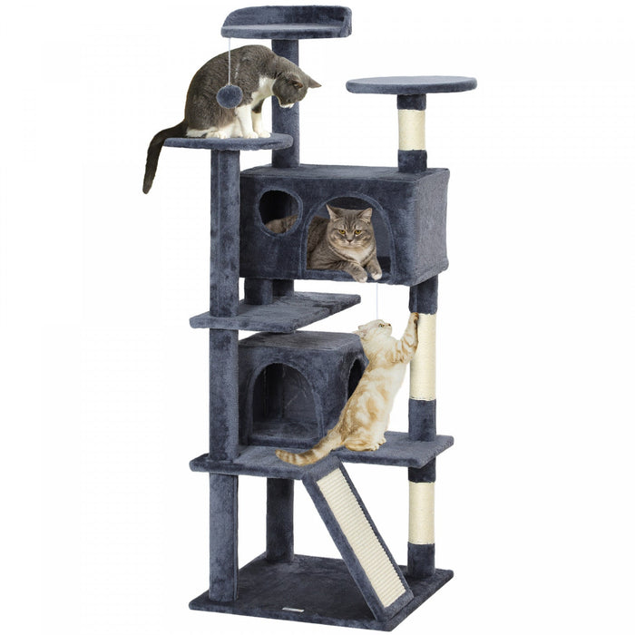 Pawhut 54\" Cat Tree, Cat Tower For Indoor Cats With Scratching Posts, Cat Condos, Bed, Platforms, Ra