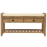 Stephanie Pine Wood Shoe Rack Bench With Cushioned Seat With Storage Drawers - Old Pine
