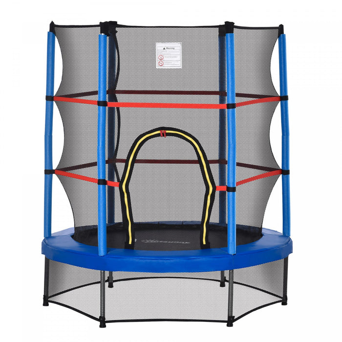 Outsunny Φ55\" Kids Trampoline With Enclosure Net Steel Frame Indoor Round Bouncer Rebounder Age 3 To