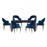 Carrington and Rockaway Modern Industry Chic 7-Piece Dining Set in Midnight Blue and Black 