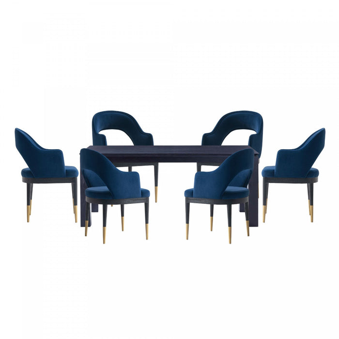 Carrington and Rockaway Modern Industry Chic 7-Piece Dining Set in Midnight Blue and Black 