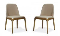 Courding Modern Vegan Leather Wood Dining Chair in Tan - Set of 2 