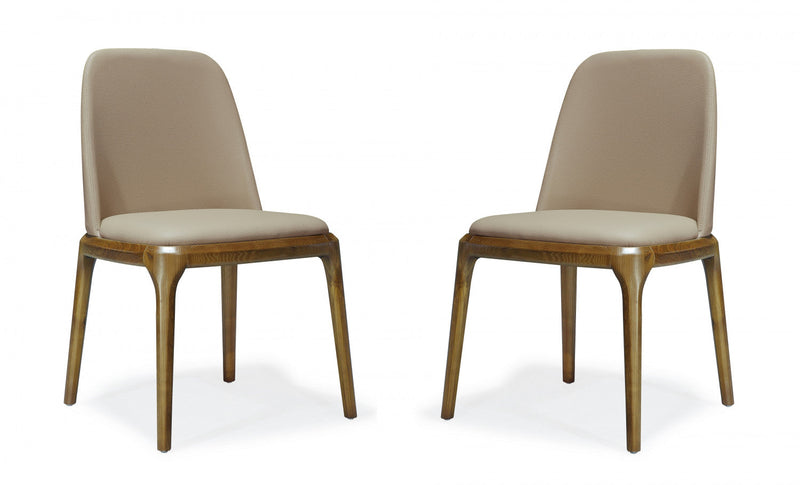 Courding Modern Vegan Leather Wood Dining Chair in Tan - Set of 2 