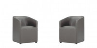 Anna Round Modern Vegan Leather Armchair in Graphite - Set of 2 