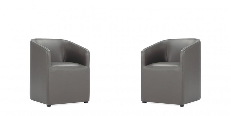 Anna Round Modern Vegan Leather Armchair in Graphite - Set of 2 