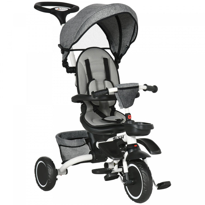 Aosom 6-in-1 Toddler Tricycle, Kids Trike With Rotatable Seat, Adjustable Push Handle, Safety Harnes
