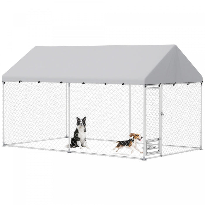Pawhut Outdoor Dog Kennel With Roof, Heavy Duty Dog Run Outdoor Fence Cage With Adjustable & Rotating Bowls, Waterproof Uv-resistant Cover, Secure Lock, 13.1' X 7.5' X 7.5'