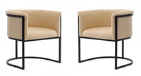 Cosmopolitan Mid-Century Modern Vegan Leather Metal Dining Chair in Tan - Set of 2
