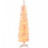 Homcom 6' Slim Snow Flocked Artificial Christmas Tree With Light, Pink
