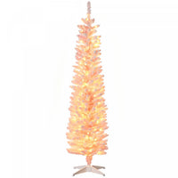 Homcom 6' Slim Snow Flocked Artificial Christmas Tree With Light, Pink