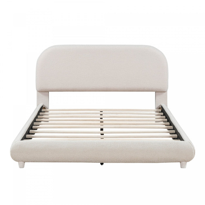 Sophie Teddy Fleece Upholstered Platform Bed with Soft Fabric and Sturdy Frame,Queen Size,Beige Queen Bed  