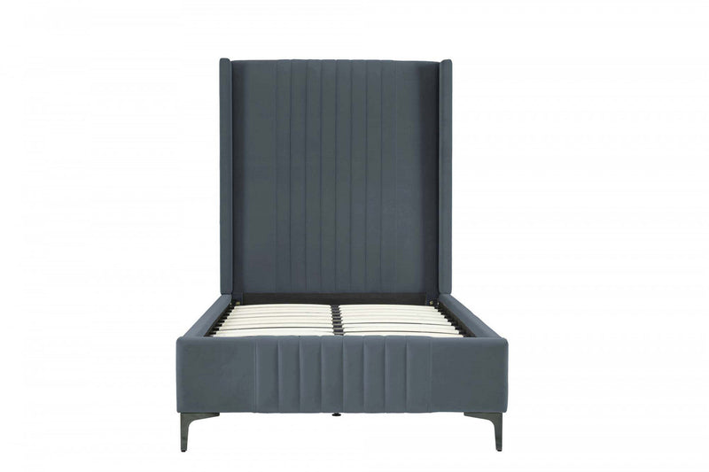 Promenade Mid-Century Modern Upholstered Velvet Twin Bed in Gray 