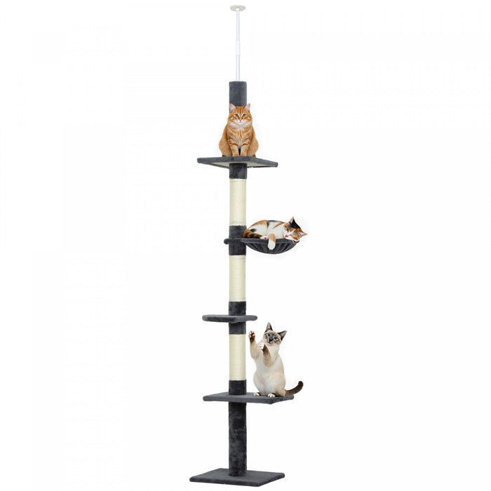 PawHut 102" Cat Tree 5-Tier Floor-to-Ceiling Cat Tower Kitty Activity Center with Scratching Post Play Rest Post Pet Furniture Dark Grey