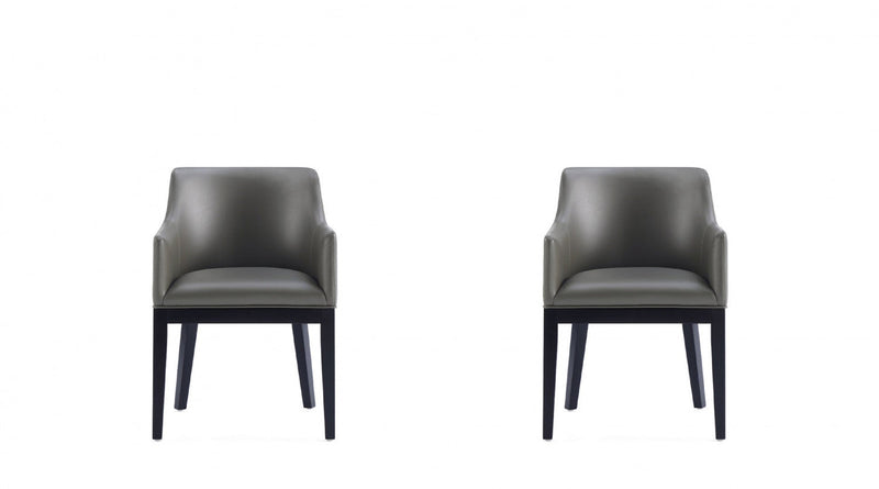 Gansevoort Modern Wood Vegan Leather Armchair in Graphite - Set of 2 
