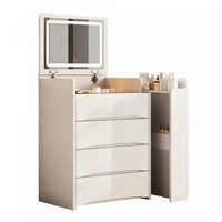 Sophia 3-in-1 Flip Mirror Vanity Table Set with LED Lights and Storage,White Mirror Cabinet  