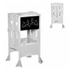 Qaba Kids Kitchen Helper Foldable Step Stool Toddler Kitchen Stool With Blackboard Lockable Handrail