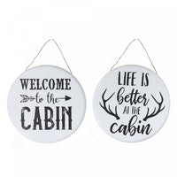 Round Metal Wall Sign Cabin - Set of 2