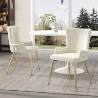 Luna Velvet Dining Chairs with Tufted Upholstered and Gold Metal Legs Set of 2, Beige