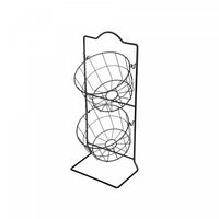 2 Tier Round Metal Grid Fruit Basket Stand Black Kitchen Storage