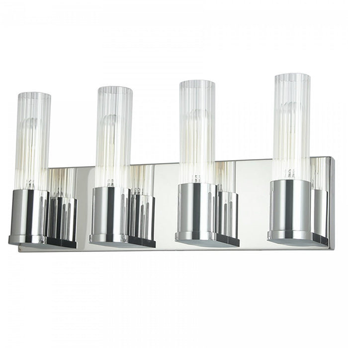Dainolite Tube 4 Light Vanity Light Polished Chrome Clear Fluted Glass Lamp