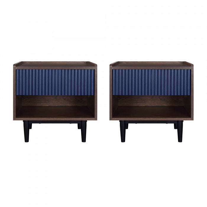 Duane Mid-Century Modern 20\" Fluted Nightstand in Navy Blue (1-Drawer) - Set of 2 