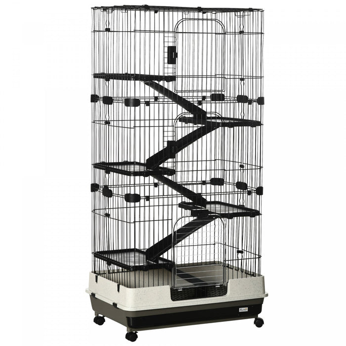 Pawhut 32\"l 6-level Small Animal Cage Rabbit Hutch With Universal Lockable Wheels, Slide-out Tray Fo