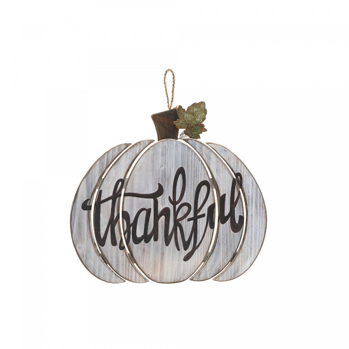 Wooden White 'Thankful' Pumpkin Wall Hanging