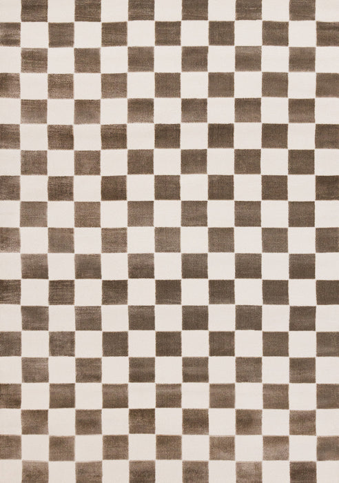 Leopold Checkered Brown White Geometric Area Rug - 6'7\" x 9'6\"
