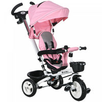 Qaba Toddler Tricycle, 6 In 1 Stroller Bike With Parent Push Handle, Canopy, Storage Baskets, Cuphol