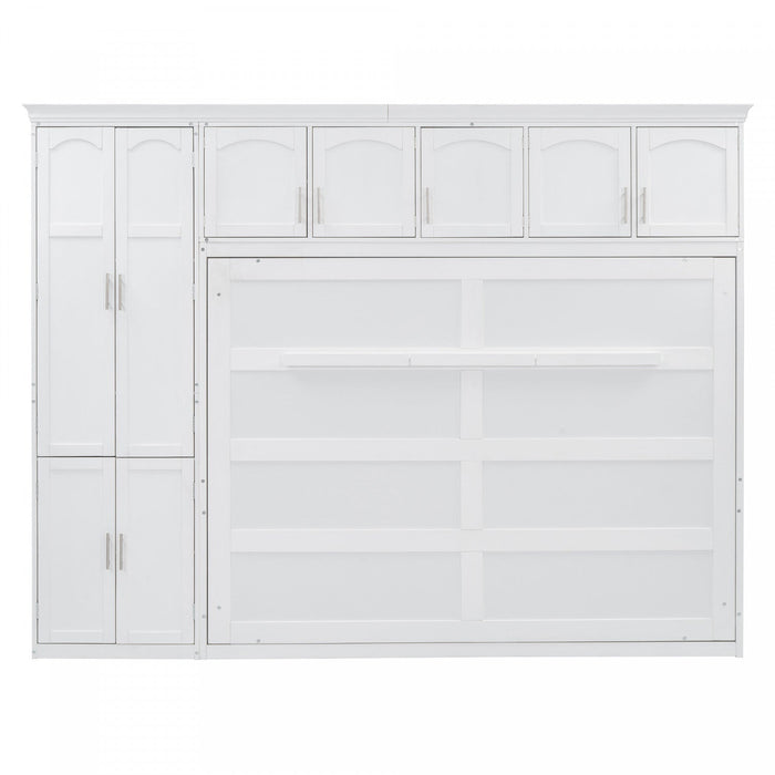 Eileen Space-saving Murphy Wall Bed With Cabinets, Queen Size - White 