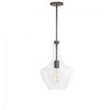 Dainolite Petalite 1 Light Pendant Small Matte Black Clear Glass Lamp